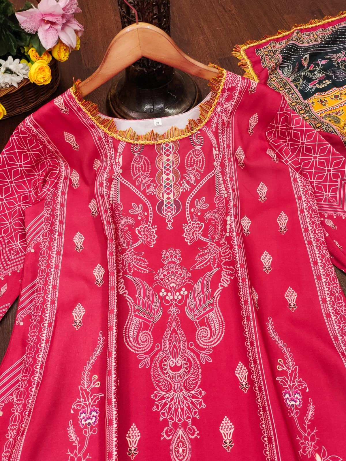 Luxury Red Printed Ethnic Anarkali Suit with Embroidered Dupatta