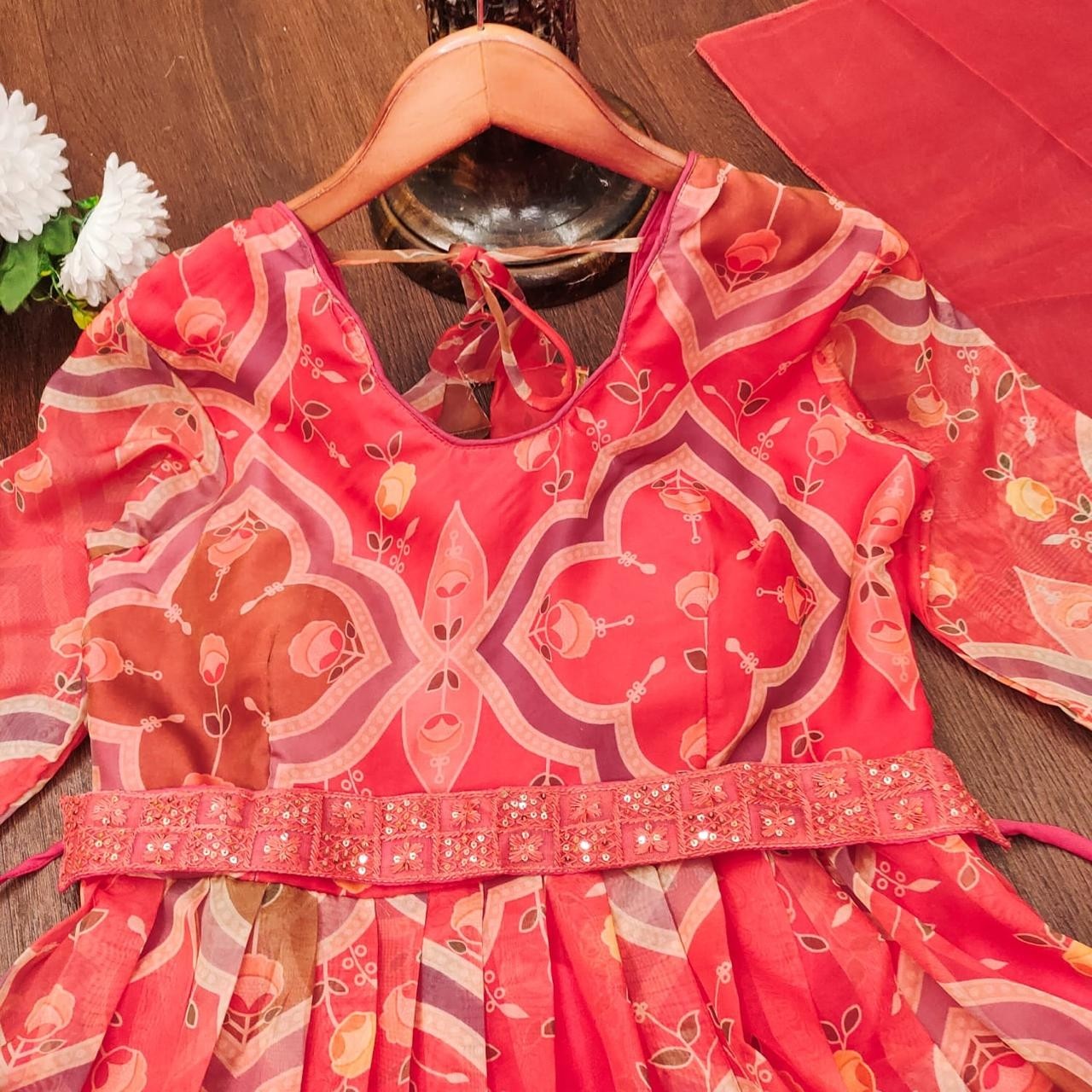 Elegant Floral Anarkali Suit – Peach & Gold