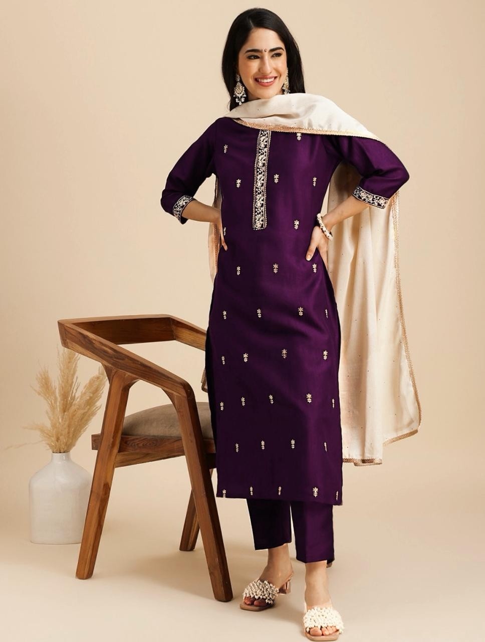 legant Embroidered Kurta Set with Dupatta – Ethics Aura
