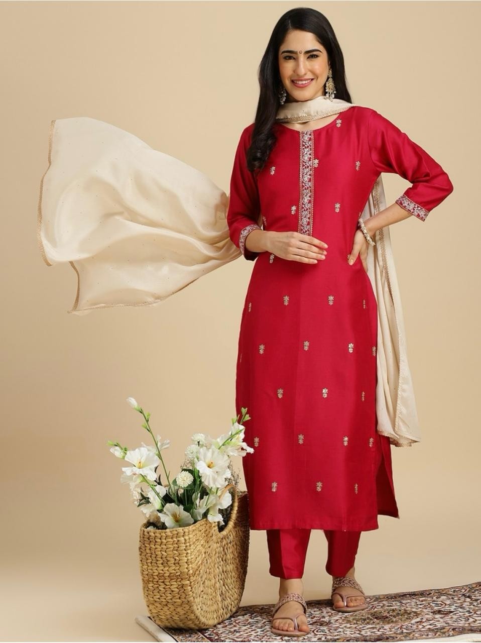 legant Embroidered Kurta Set with Dupatta – Ethics Aura