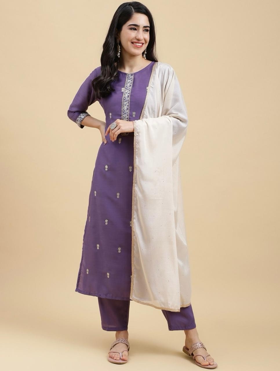 legant Embroidered Kurta Set with Dupatta – Ethics Aura