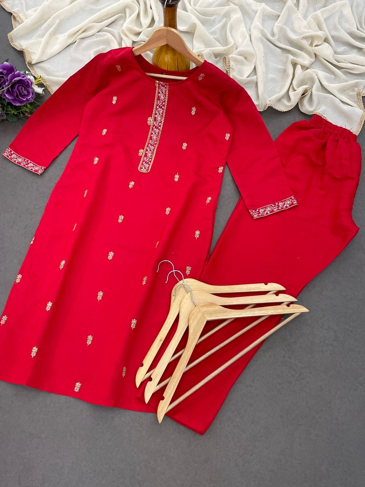 legant Embroidered Kurta Set with Dupatta – Ethics Aura