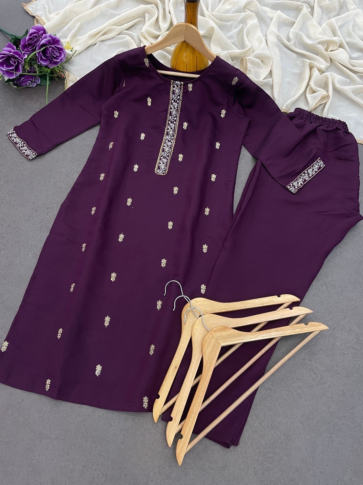 legant Embroidered Kurta Set with Dupatta – Ethics Aura
