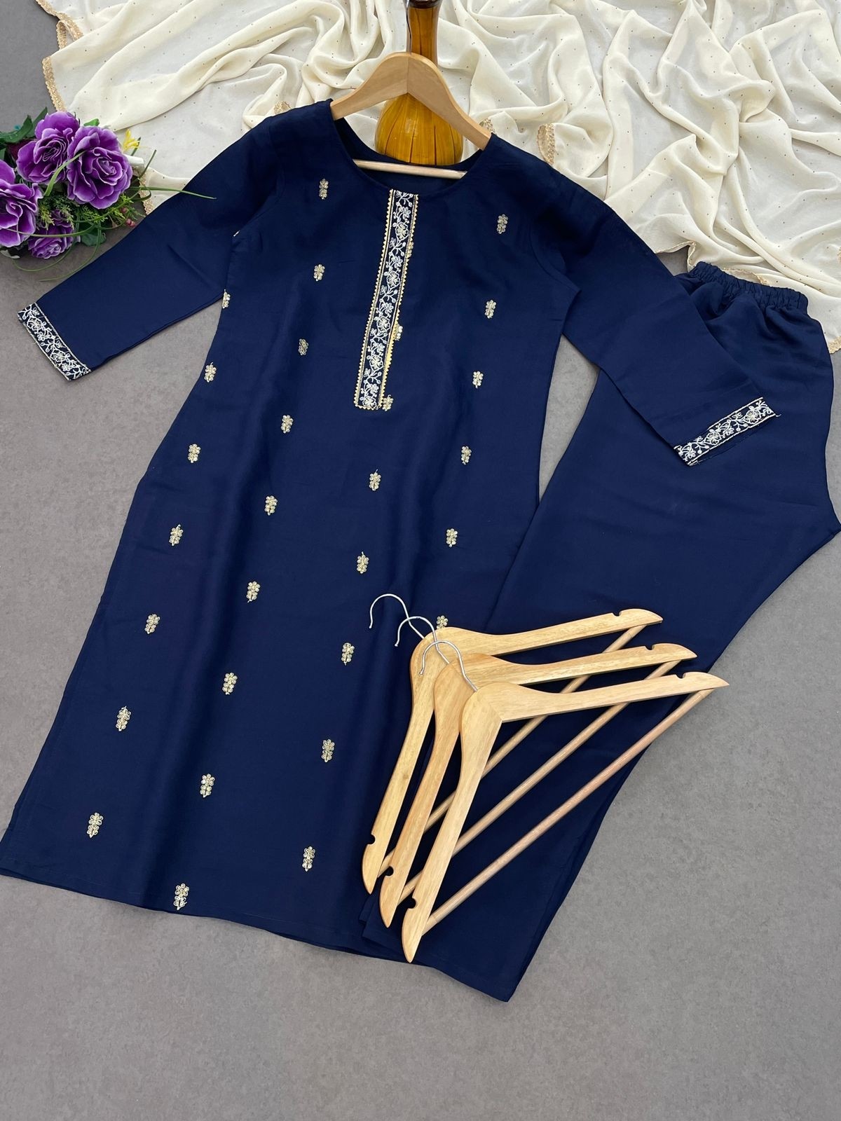 legant Embroidered Kurta Set with Dupatta – Ethics Aura