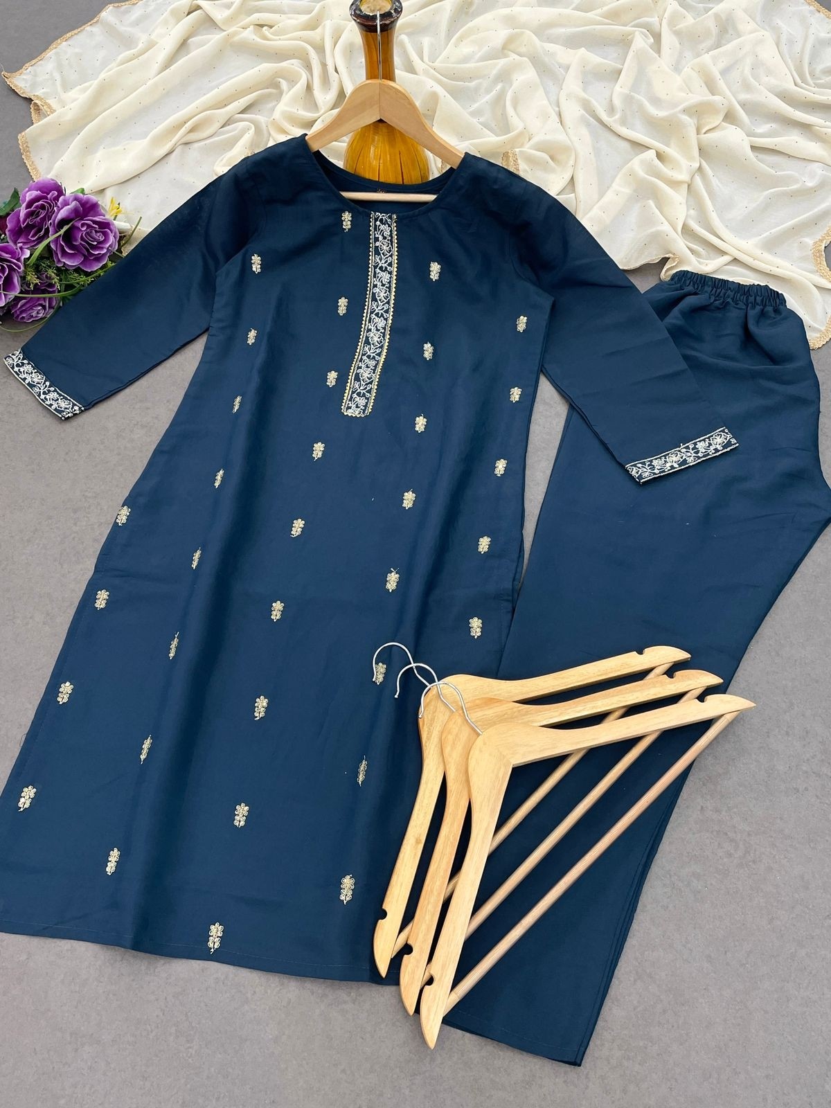 legant Embroidered Kurta Set with Dupatta – Ethics Aura