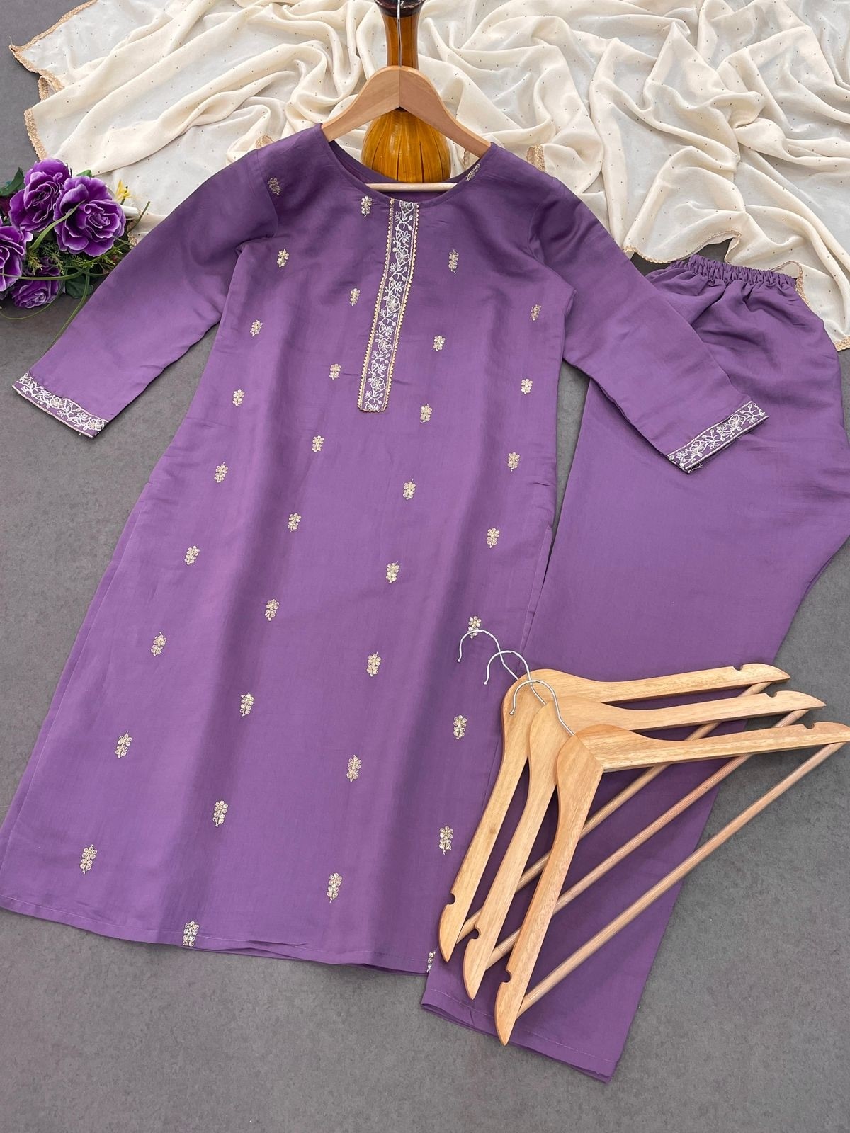 legant Embroidered Kurta Set with Dupatta – Ethics Aura