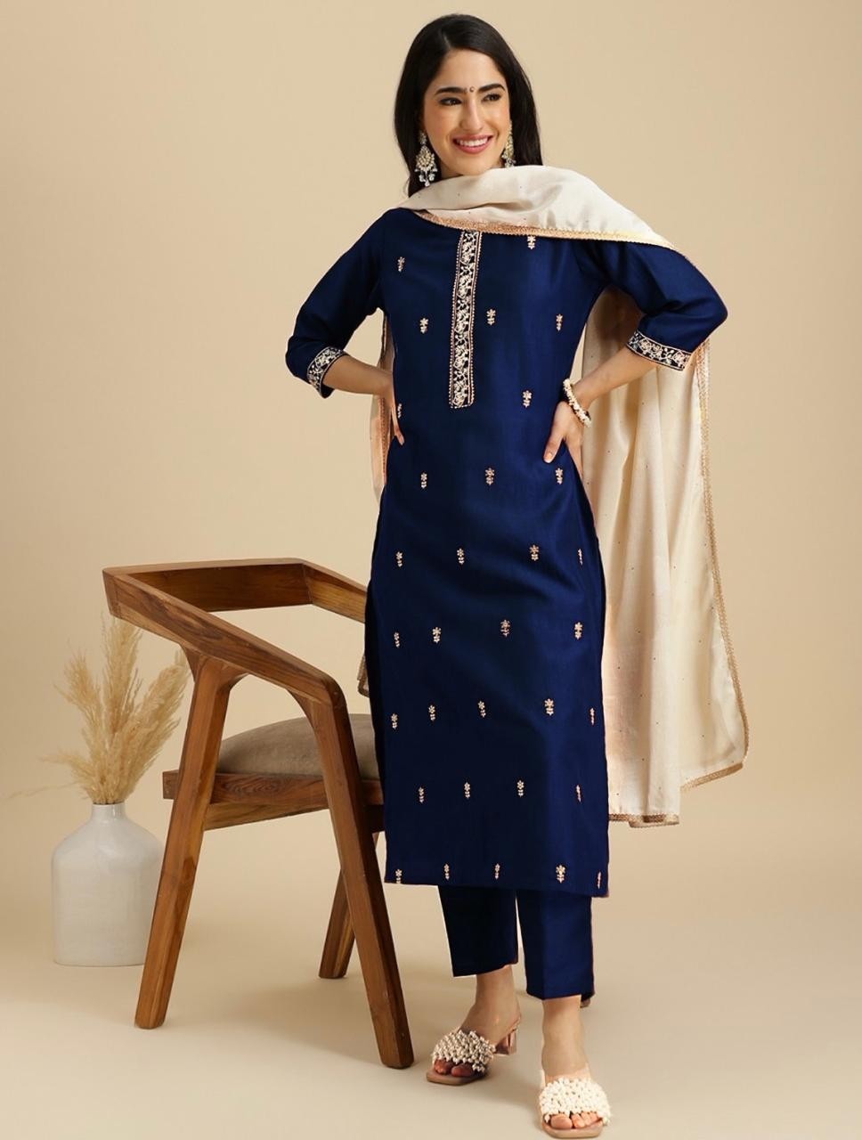 legant Embroidered Kurta Set with Dupatta – Ethics Aura