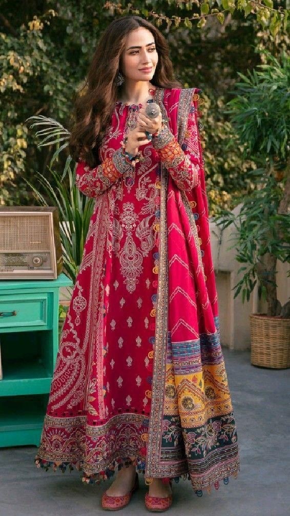 Luxury Red Printed Ethnic Anarkali Suit with Embroidered Dupatta