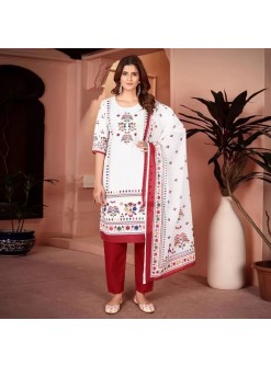 Elegant Cream Embroidered Ethnic Suit with Pink Dupatta Beautiful Printed maslin dupata with full Sequence Work