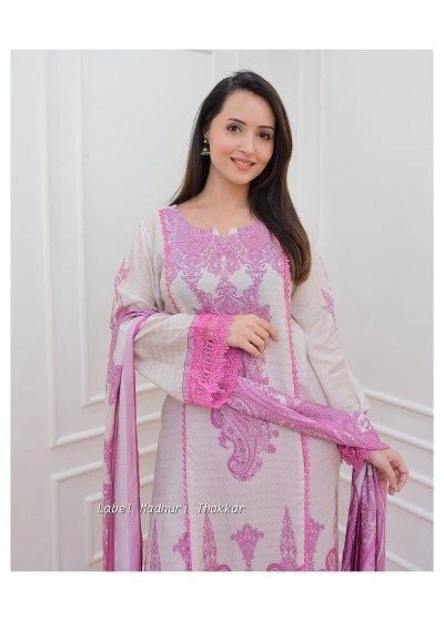 Elegant Pink & White Digital Printed Salwar Kameez Set with Lace Detailing