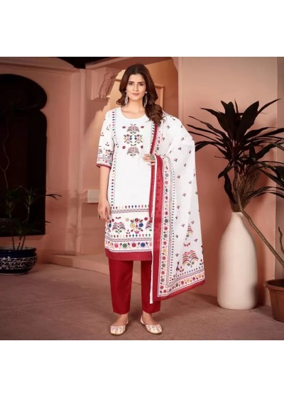 Elegant Cream Embroidered Ethnic Suit with Pink Dupatta Beautiful Printed maslin dupata with full Sequence Work