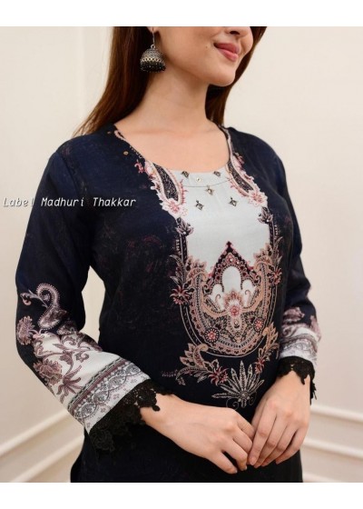 Elegant Black & White Digital Printed Salwar Kameez Set with Dupatta